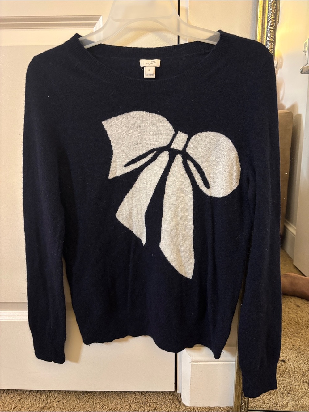 J. Crew Navy Sweater with Cream Bow